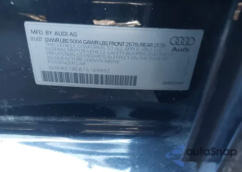 2007 Audi A4 2.0T Avant from USA, damaged, VIN WAUKF78E87A169992